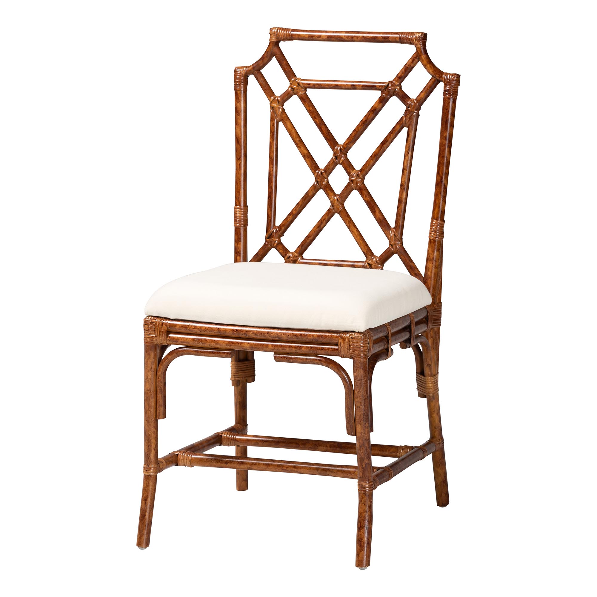 bali & pari Esmery Marbled Tortoise Natural Rattan Dining Chair - Handcrafted Wicker Side Chair with Crisscross Back, Boho Coastal Seating for Dining Room or Kitchen
